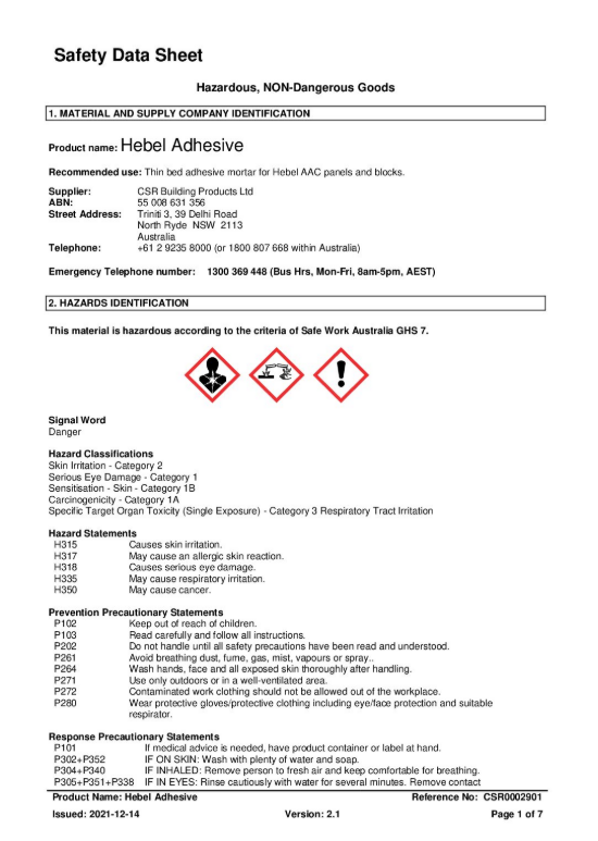 SDS Hebel Adhesive
