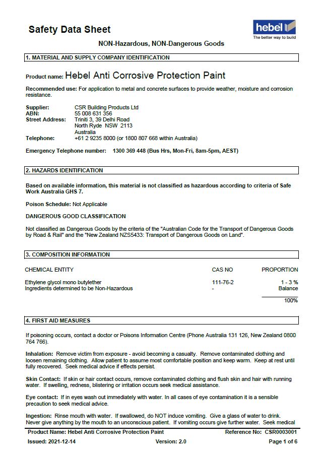 SDS Hebel Anti Corrosive Protection Paint